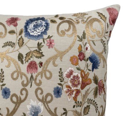 Chantilly Embroidered Linen Throw Pillow Cover 18 X 18