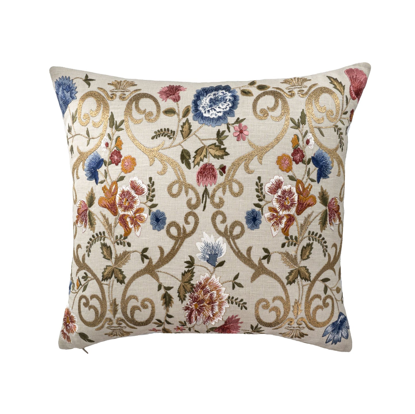 Chantilly Embroidered Linen Throw Pillow Cover 18 X 18