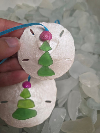 Christmas Ornament - Coastal Sand Dollar with Seaglass Tree Handmade