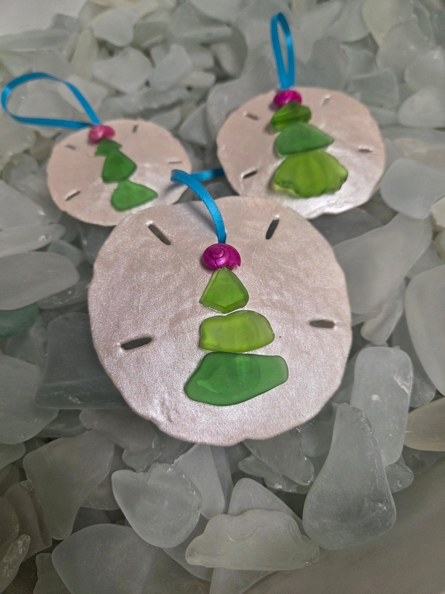 Christmas Ornament - Coastal Sand Dollar with Seaglass Tree Handmade
