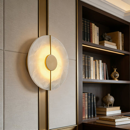 Circular Alabaster Wall Lamp With Brass Bar