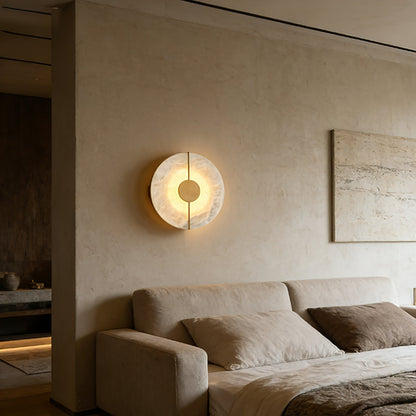Circular Alabaster Wall Lamp With Brass Bar