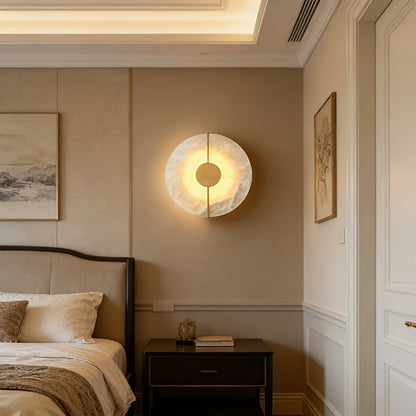 Circular Alabaster Wall Lamp With Brass Bar
