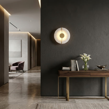 Circular Alabaster Wall Lamp With Brass Bar