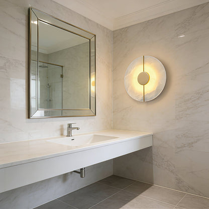 Circular Alabaster Wall Lamp With Brass Bar