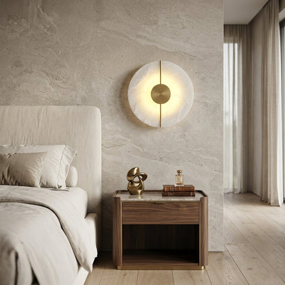 Circular Alabaster Wall Lamp With Brass Bar