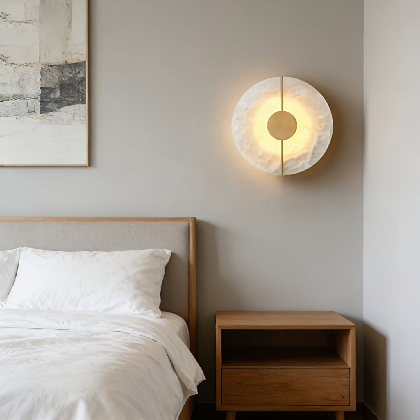 Circular Alabaster Wall Lamp With Brass Bar