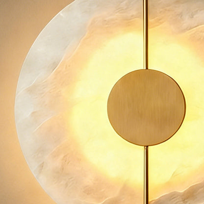 Circular Alabaster Wall Lamp With Brass Bar