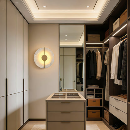 Circular Alabaster Wall Lamp With Brass Bar