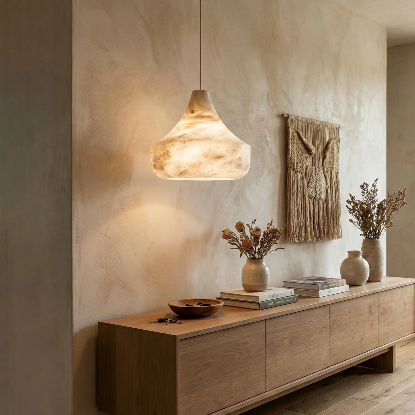Conical Minimalist Alabaster Pendant Lamp
