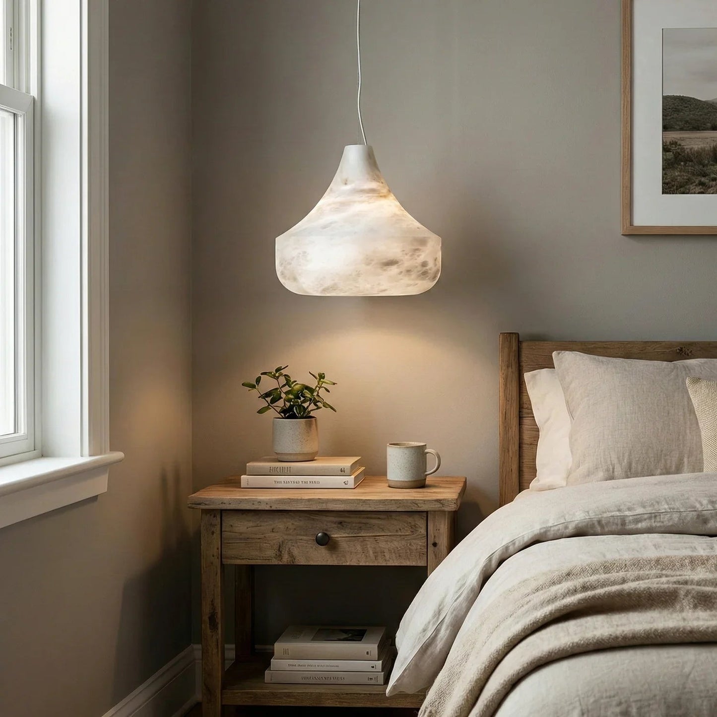 Conical Minimalist Alabaster Pendant Lamp