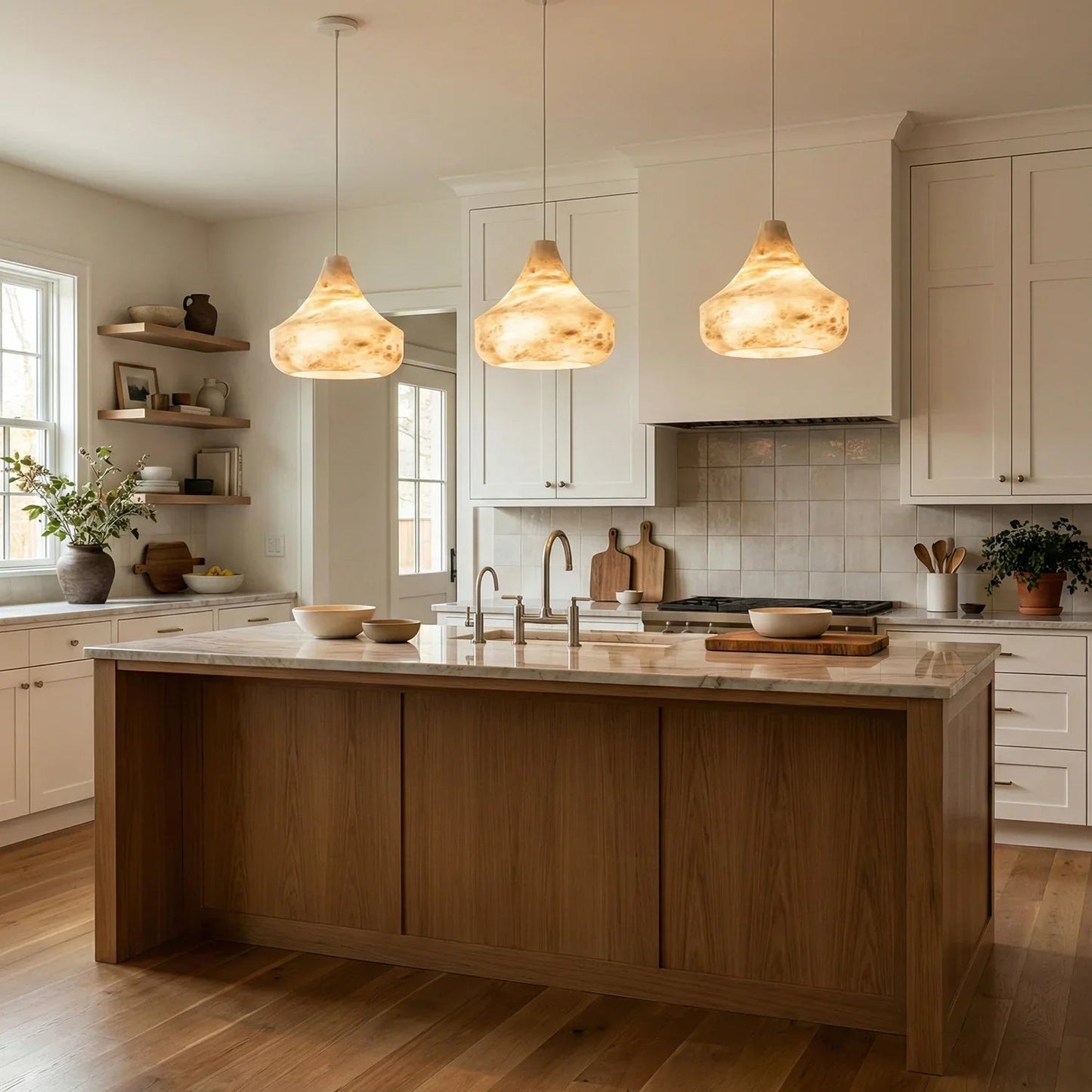 Conical Minimalist Alabaster Pendant Lamp
