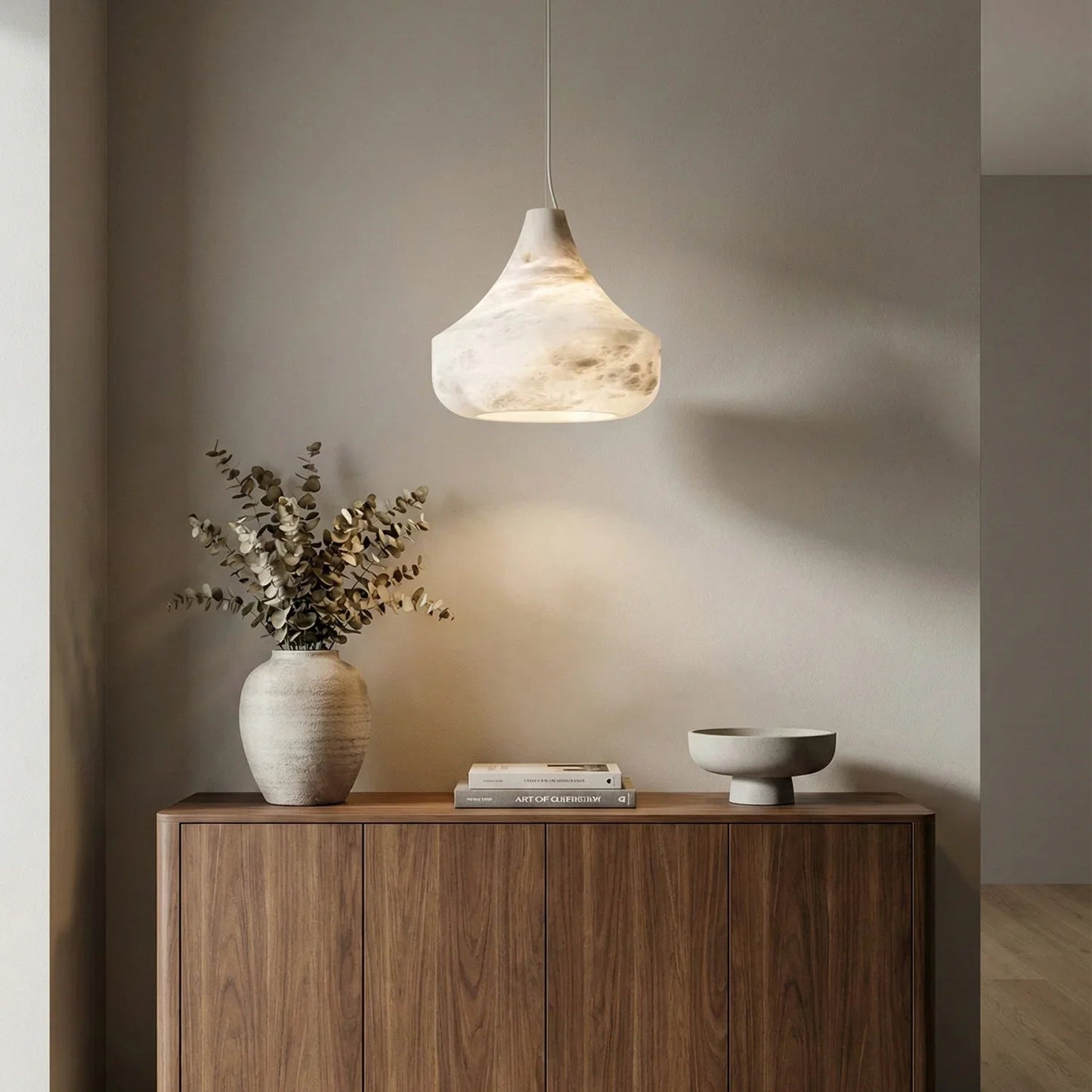 Conical Minimalist Alabaster Pendant Lamp