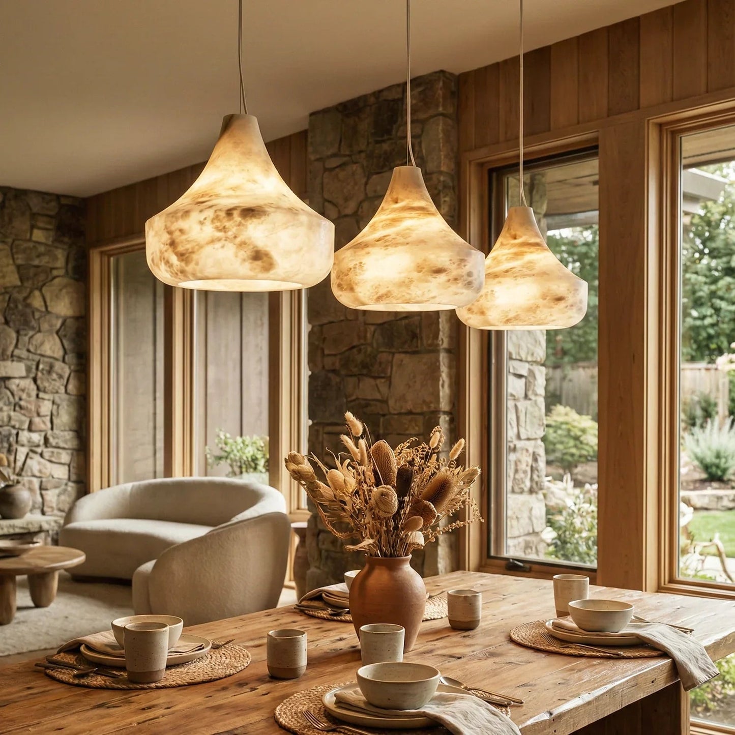 Conical Minimalist Alabaster Pendant Lamp