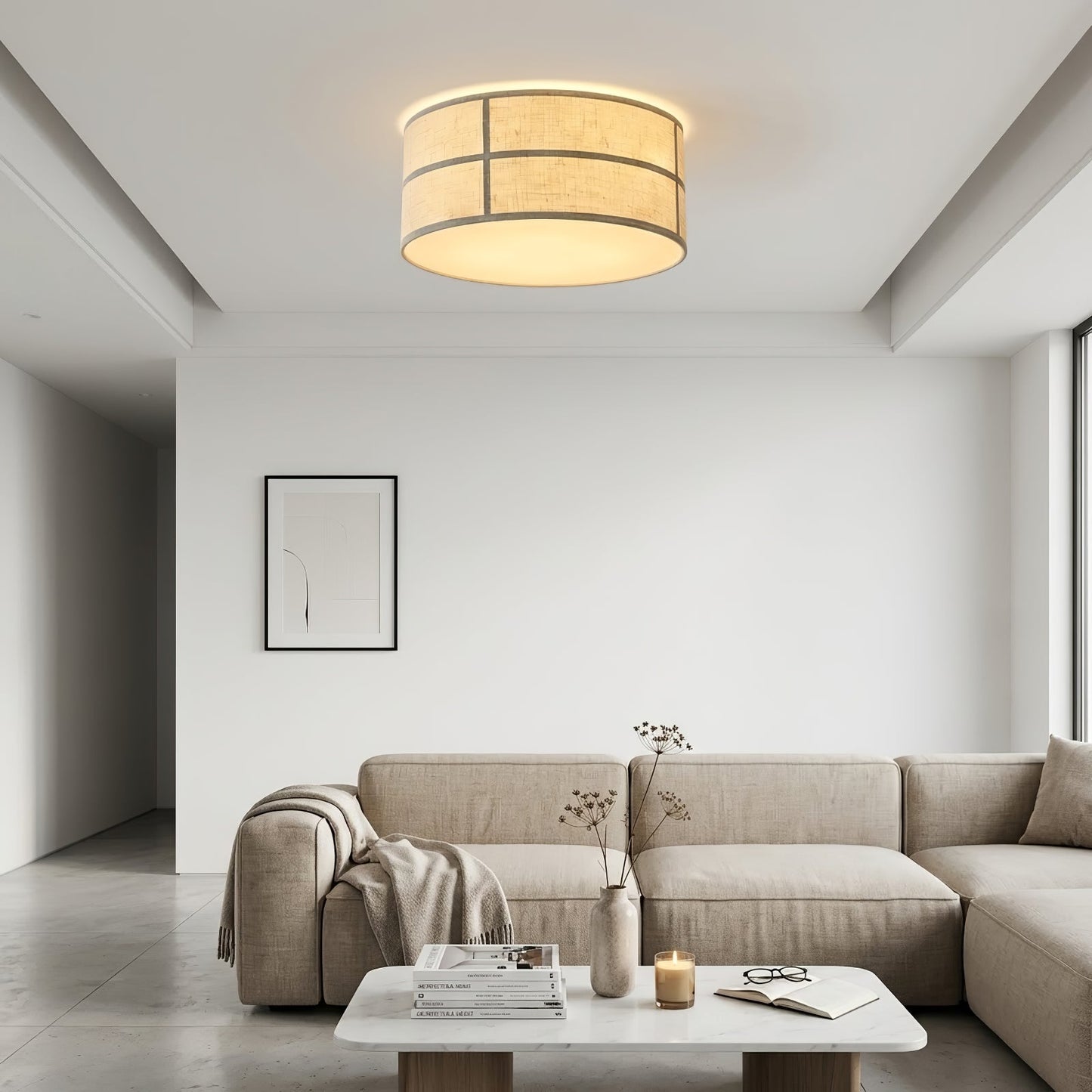 Crosshatch Linen Fabric Ceiling Light
