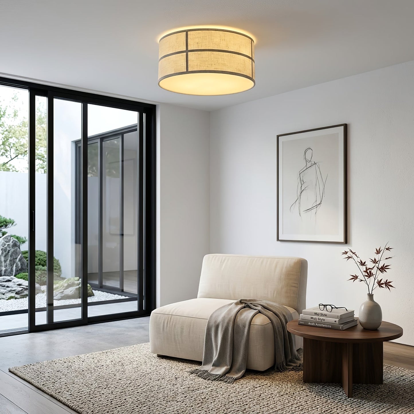 Crosshatch Linen Fabric Ceiling Light