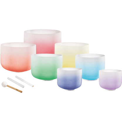 7 Chakra Color Quartz Crystal Singing Bowl Set (8"-14")