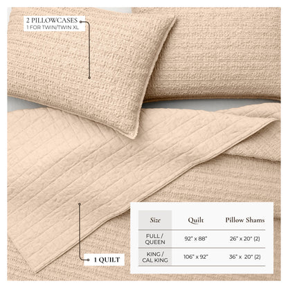 100% Cotton Honeycomb Waffle Garment Washed Quilt Set - Genevieve Collection