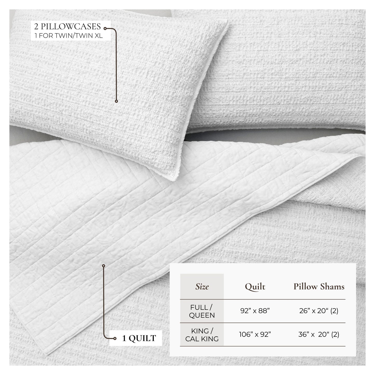 100% Cotton Honeycomb Waffle Garment Washed Quilt Set - Genevieve Collection