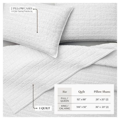100% Cotton Honeycomb Waffle Garment Washed Quilt Set - Genevieve Collection