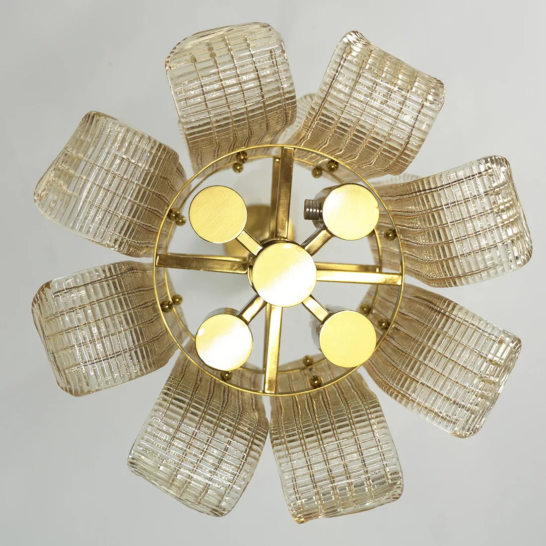 Curved Glass Slat Drum Chandelier