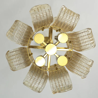 Curved Glass Slat Drum Chandelier