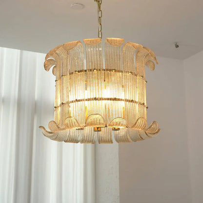 Curved Glass Slat Drum Chandelier