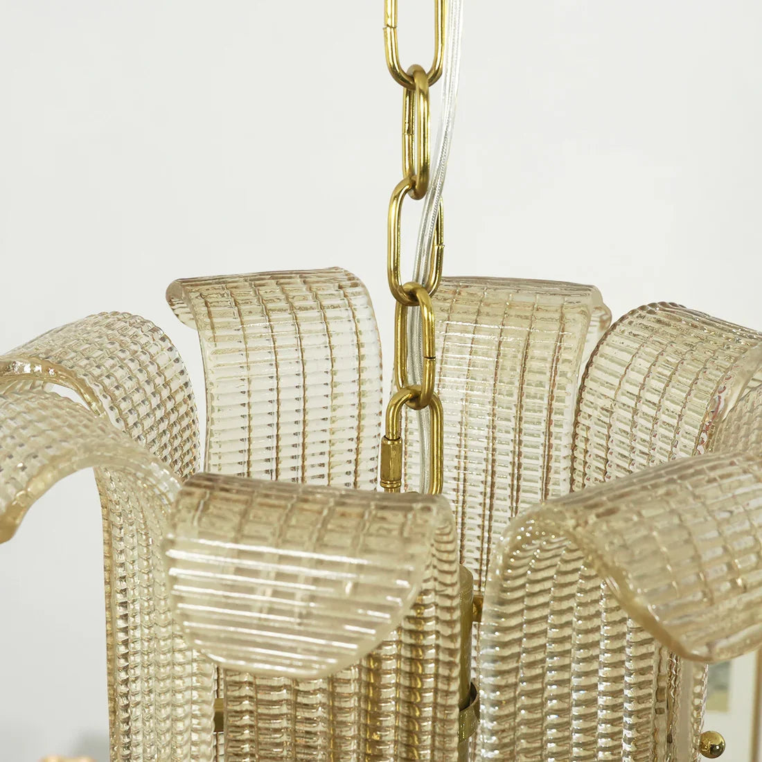Curved Glass Slat Drum Chandelier