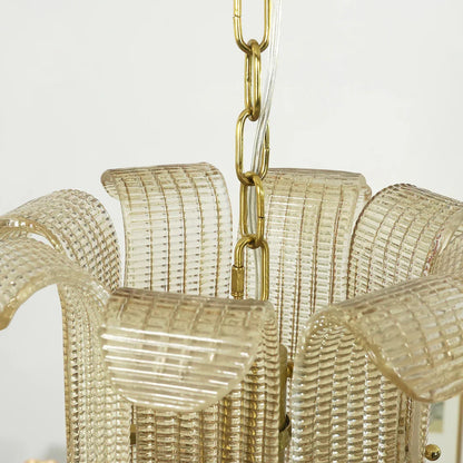 Curved Glass Slat Drum Chandelier
