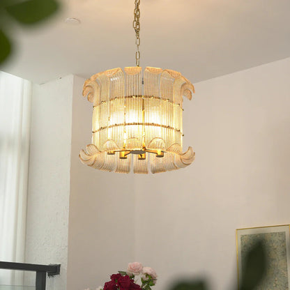 Curved Glass Slat Drum Chandelier