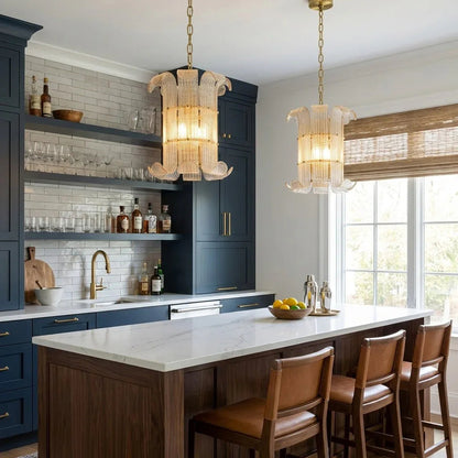 Curved Glass Slat Drum Chandelier