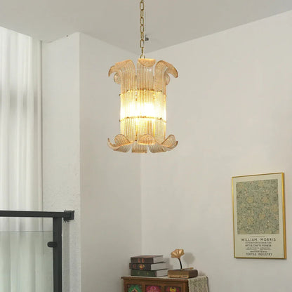 Curved Glass Slat Drum Chandelier