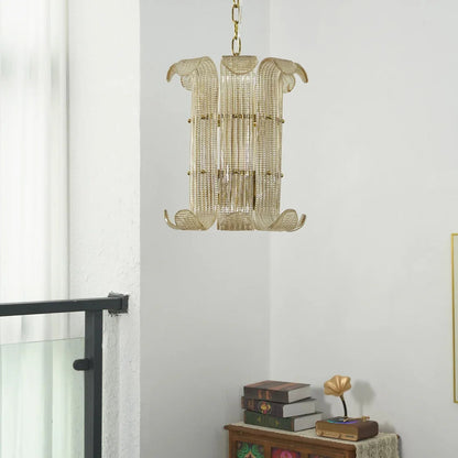 Curved Glass Slat Drum Chandelier
