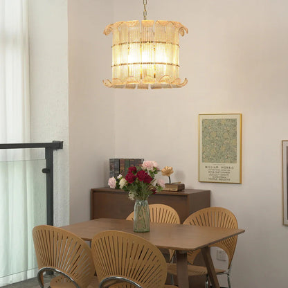Curved Glass Slat Drum Chandelier