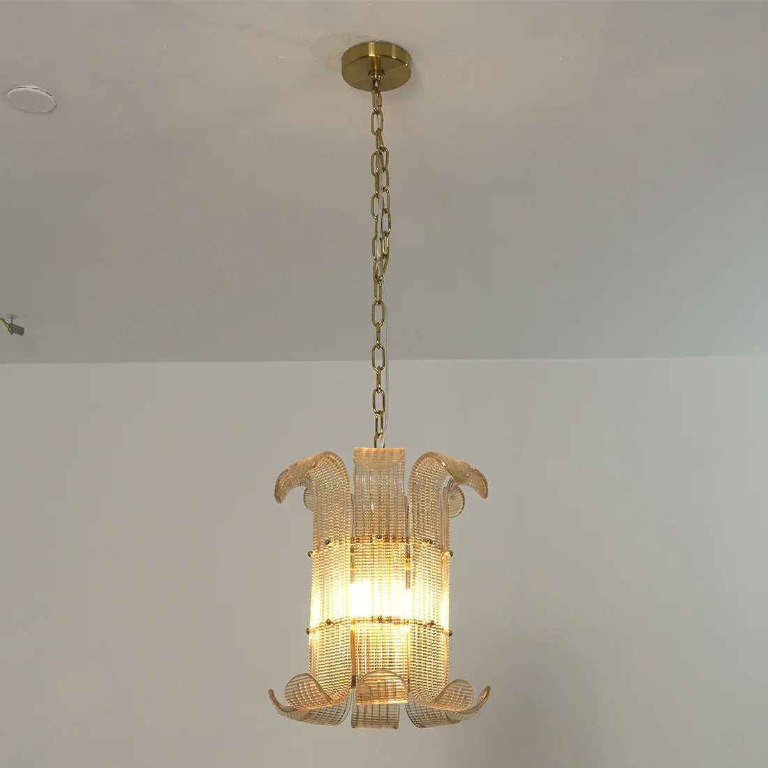 Curved Glass Slat Drum Chandelier