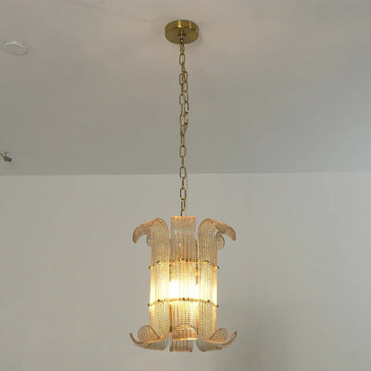 Curved Glass Slat Drum Chandelier