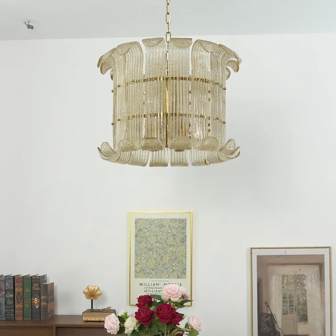 Curved Glass Slat Drum Chandelier
