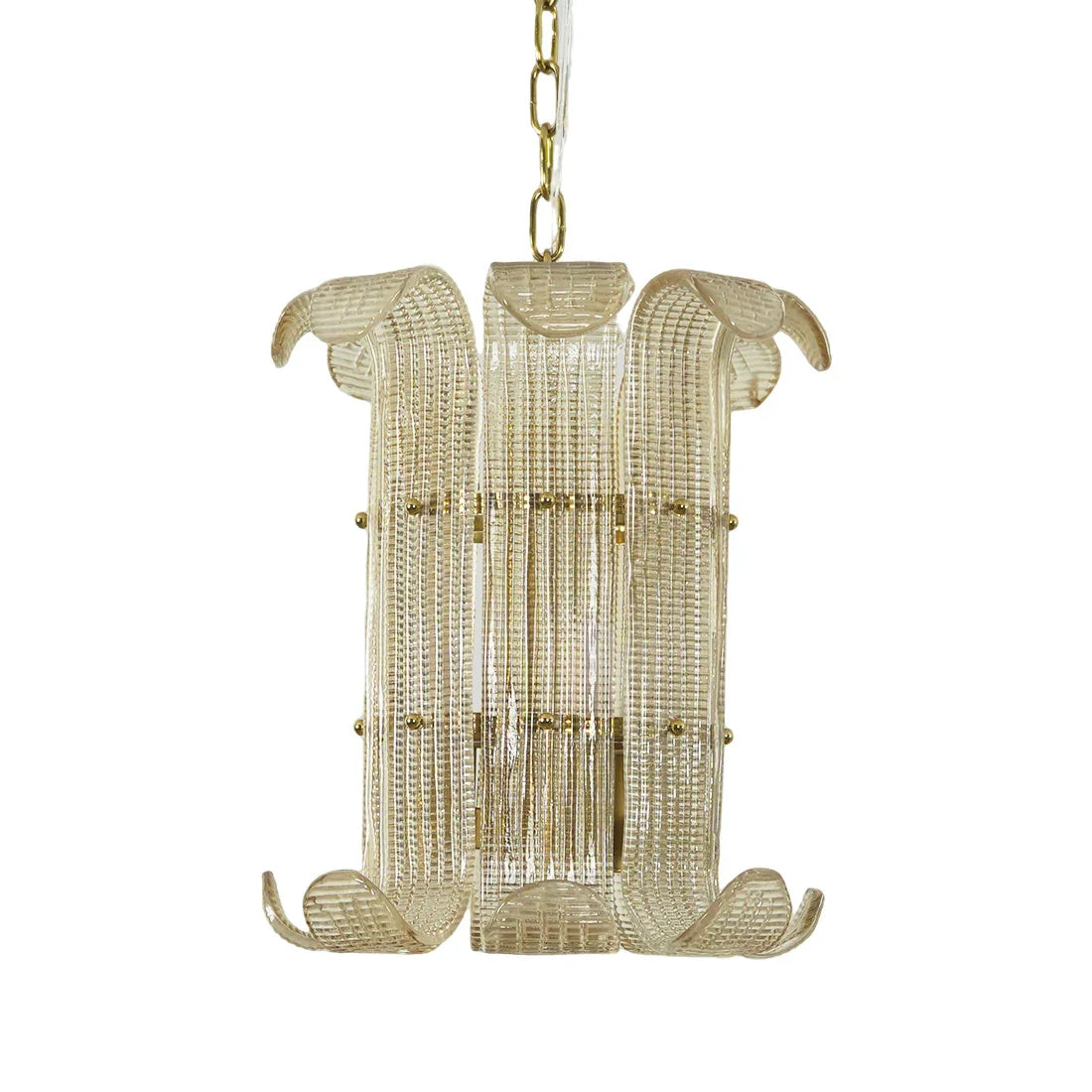 Curved Glass Slat Drum Chandelier