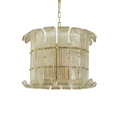 Curved Glass Slat Drum Chandelier
