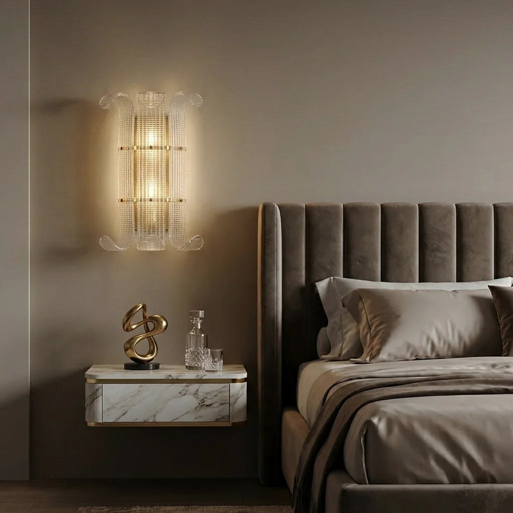 Curved Glass Slat Drum Wall Lamp