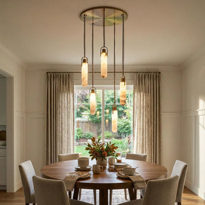 Cylindrical Alabaster Draped Chain Chandelier