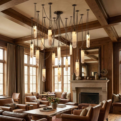 Cylindrical Alabaster Draped Chain Chandelier