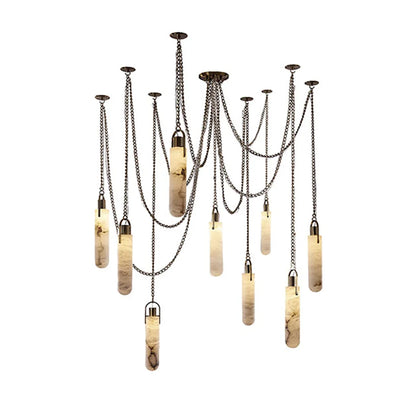 Cylindrical Alabaster Draped Chain Chandelier