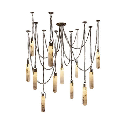 Cylindrical Alabaster Draped Chain Chandelier