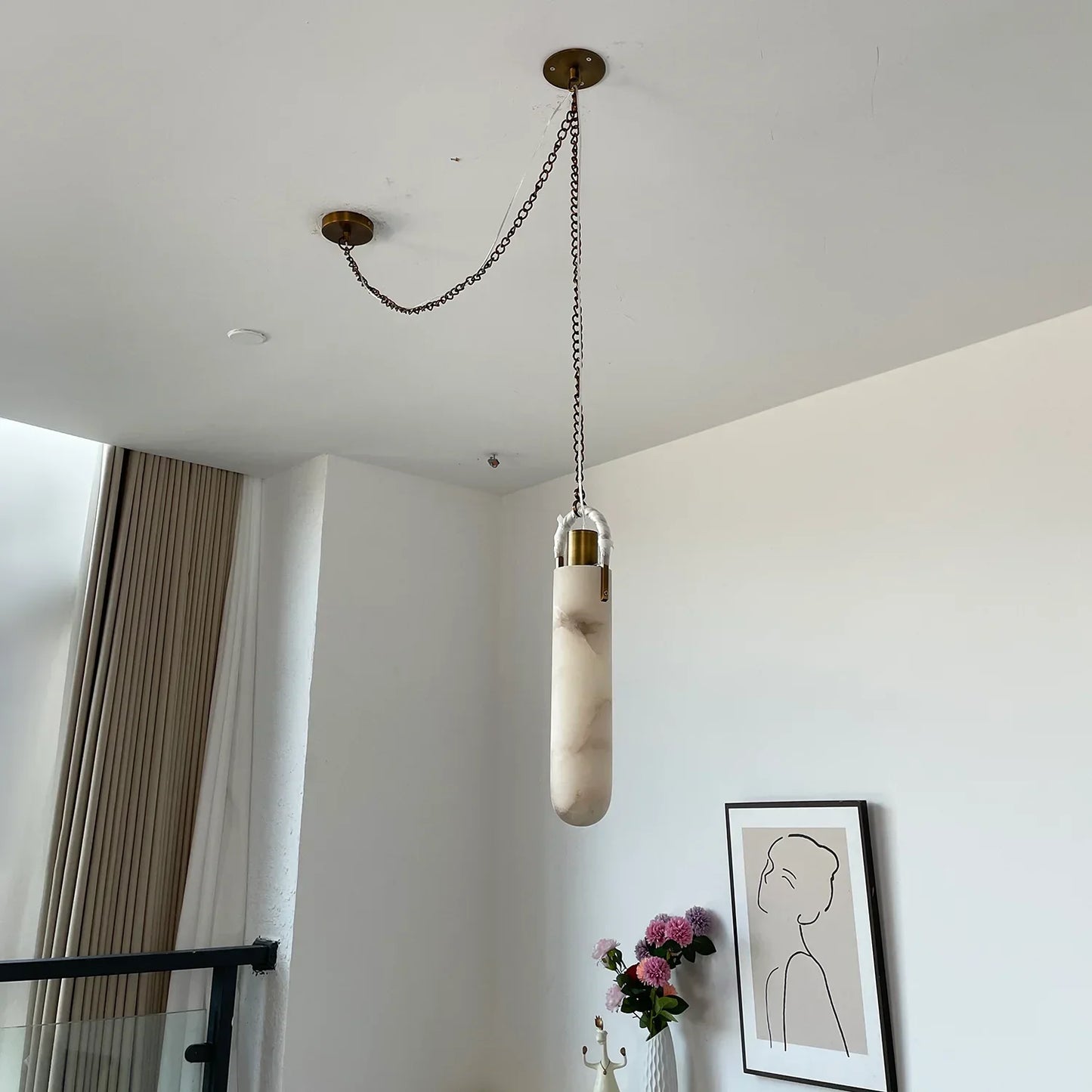 Cylindrical Alabaster Draped Chain Chandelier