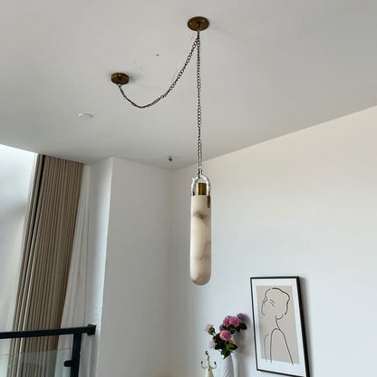 Cylindrical Alabaster Draped Chain Chandelier