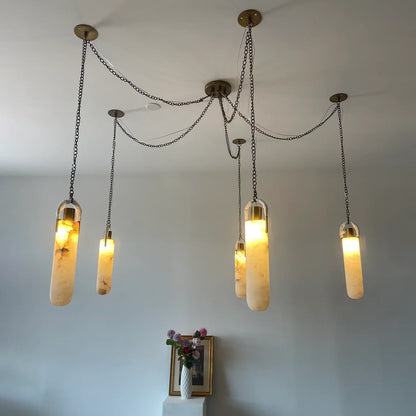 Cylindrical Alabaster Draped Chain Chandelier