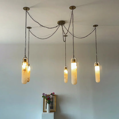 Cylindrical Alabaster Draped Chain Chandelier