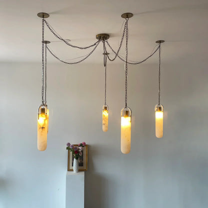 Cylindrical Alabaster Draped Chain Chandelier