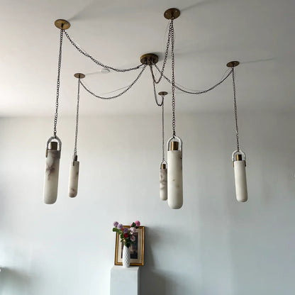 Cylindrical Alabaster Draped Chain Chandelier